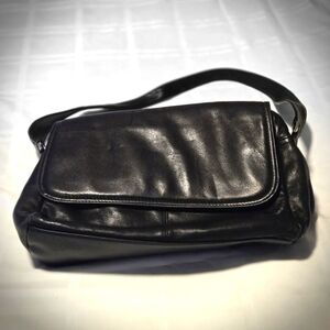 Rolfs Genuine Black Leather Handbag Vintage 90s Shoulder bag 9x12x4"